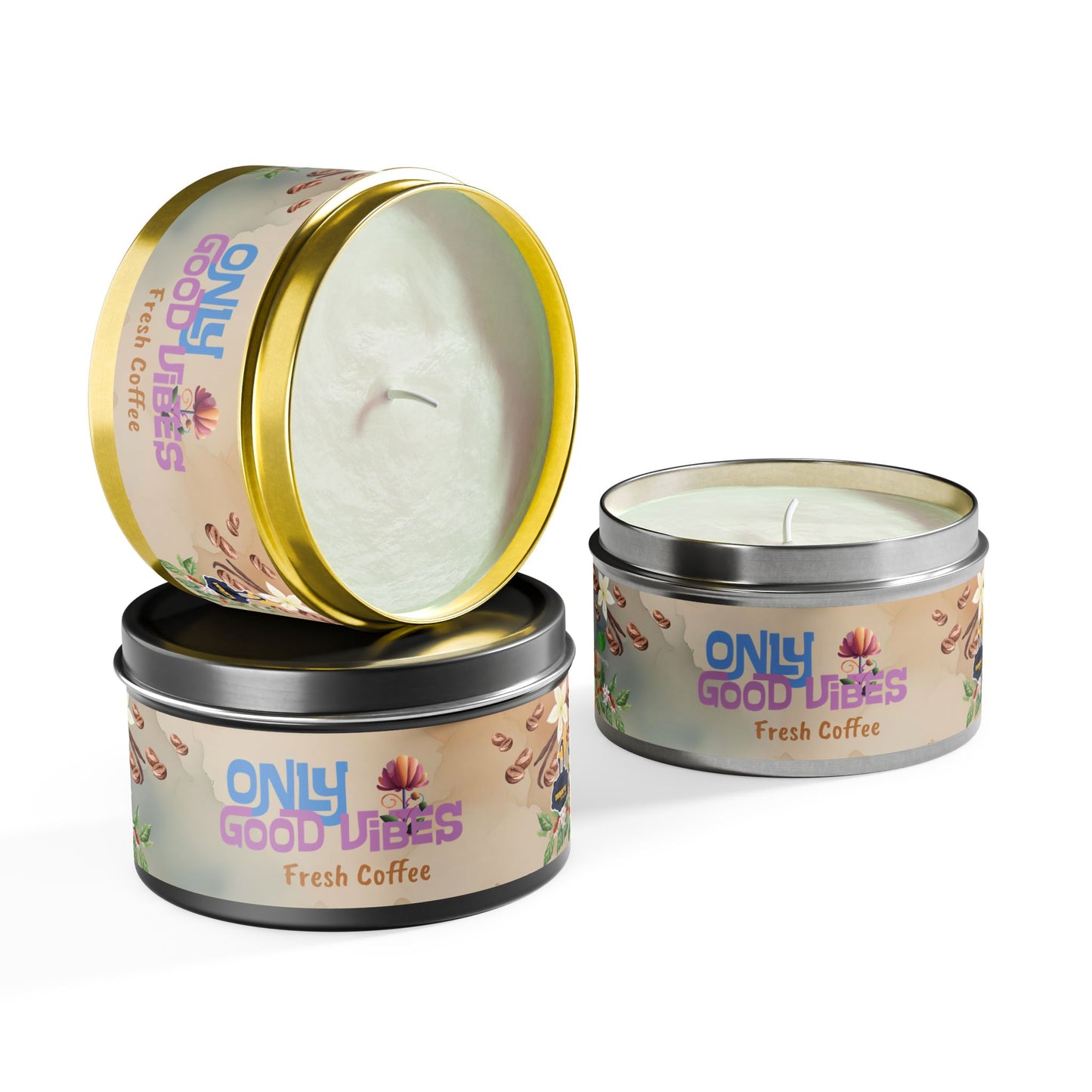 Only Good Vibes Coconut Soy Tin Candles | Scent: Fresh Coffee