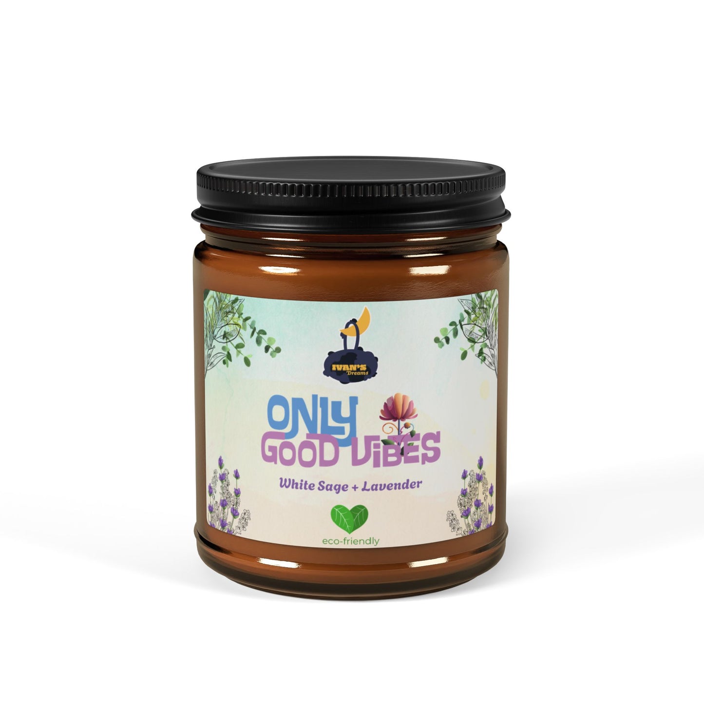 Only Good Vibes Soy Candle in Amber Jar | Scent: White Sage Lavender