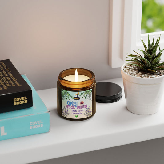 Only Good Vibes Soy Candle in Amber Jar | Scent: White Sage Lavender