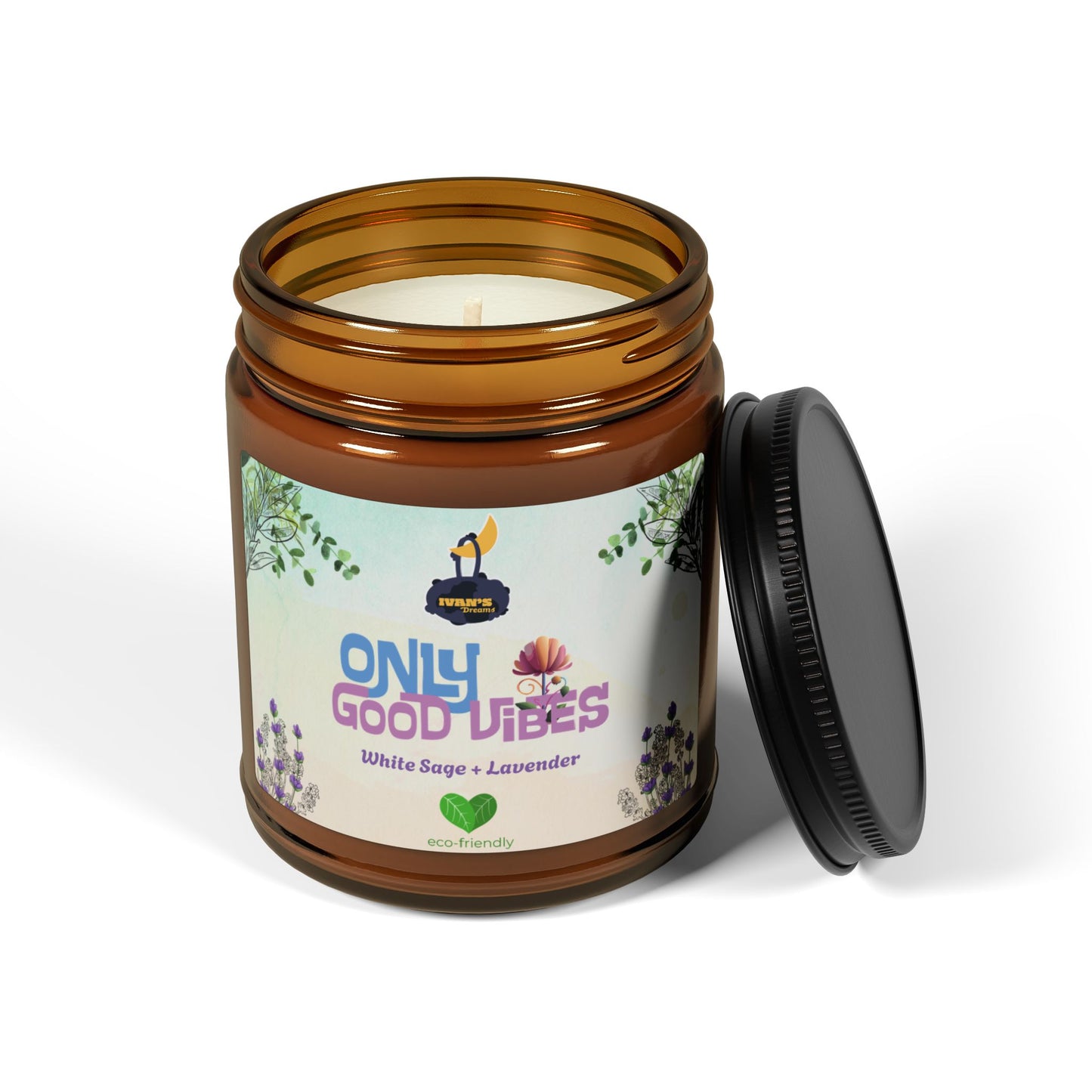 Only Good Vibes Soy Candle in Amber Jar | Scent: White Sage Lavender