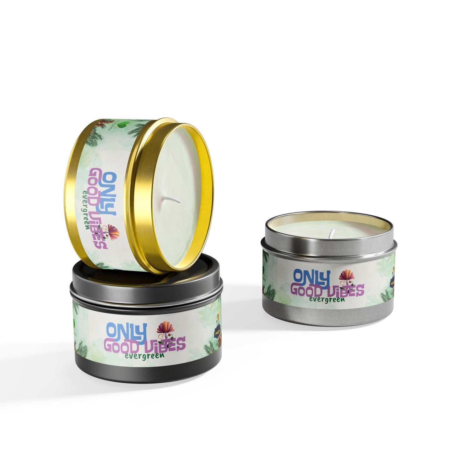 Only Good Vibes Coconut Soy Tin Candles | Scent: Evergreen