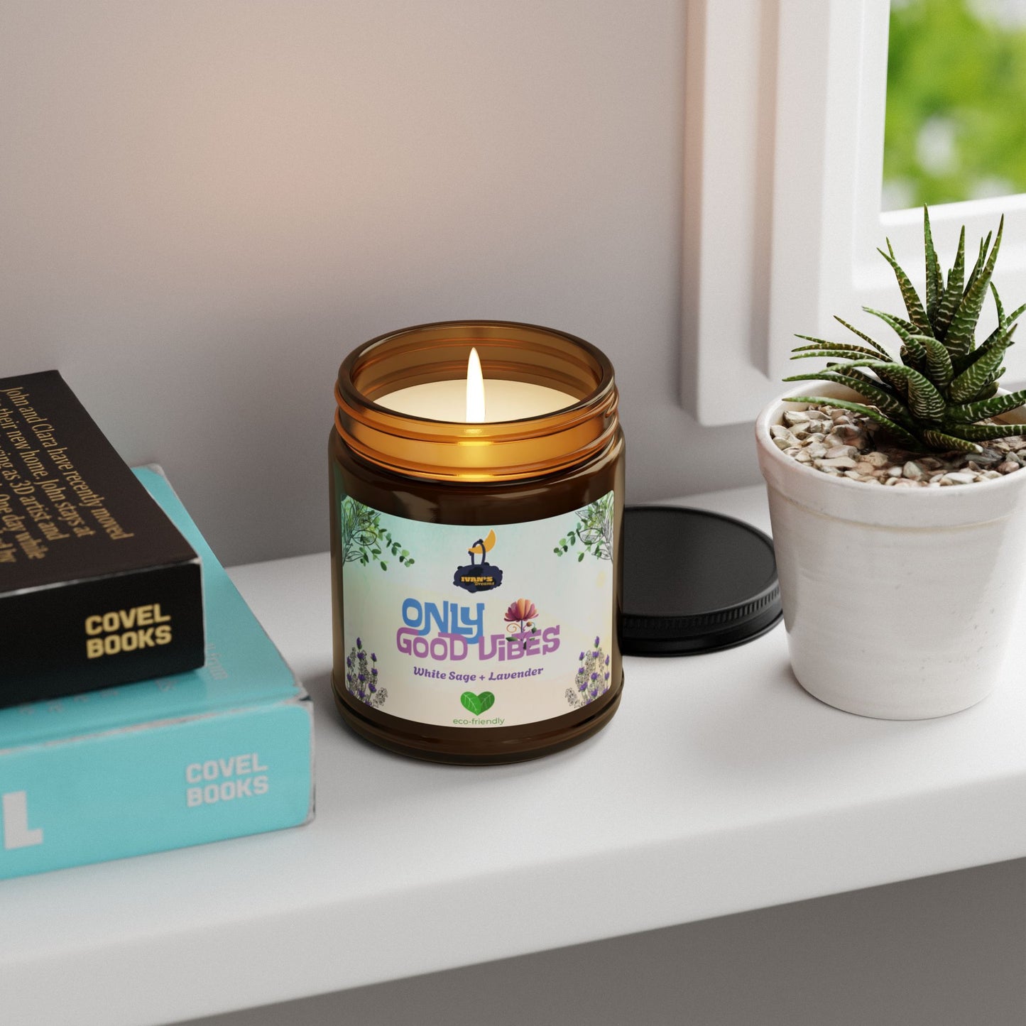 Only Good Vibes Soy Candle in Amber Jar | Scent: White Sage Lavender