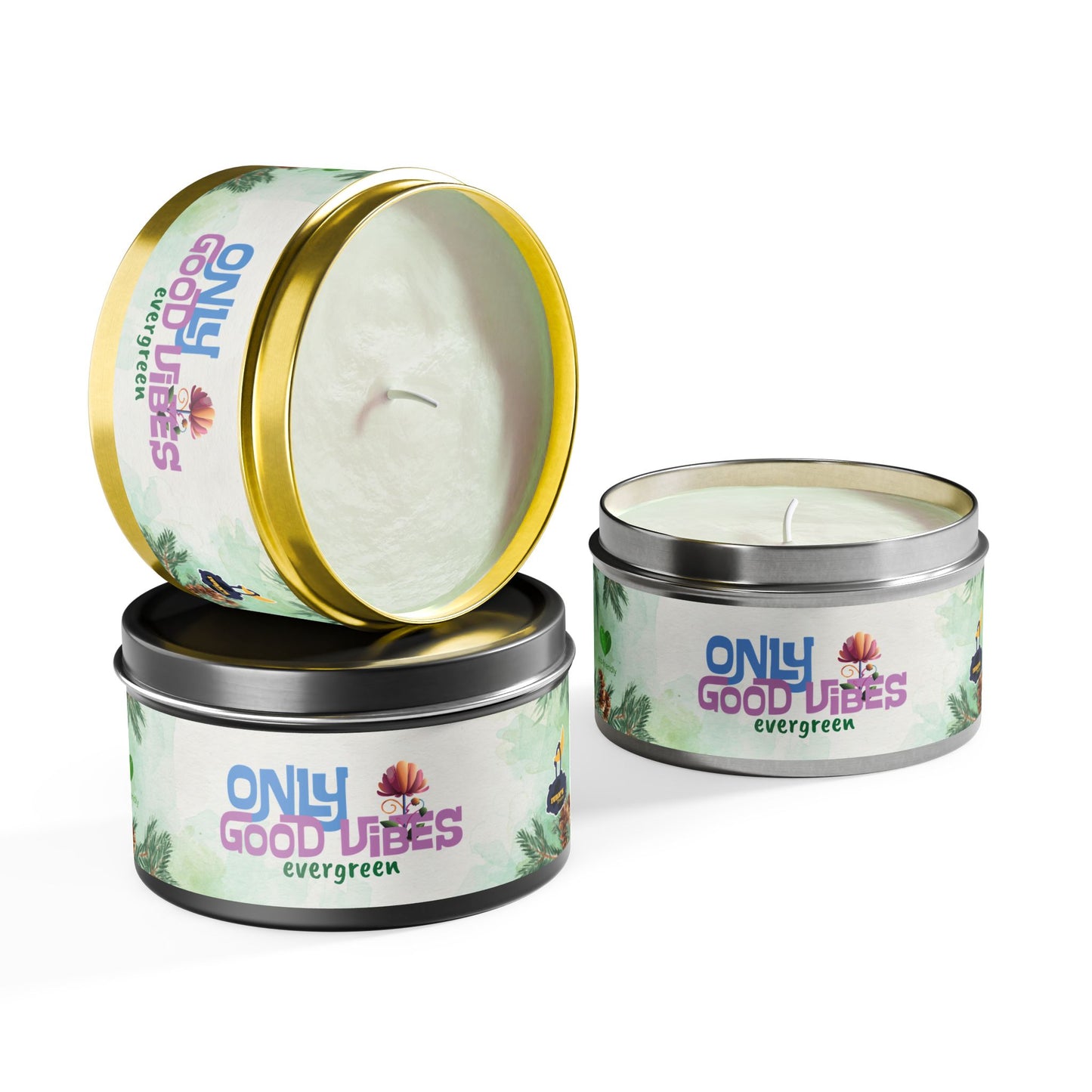 Only Good Vibes Coconut Soy Tin Candles | Scent: Evergreen