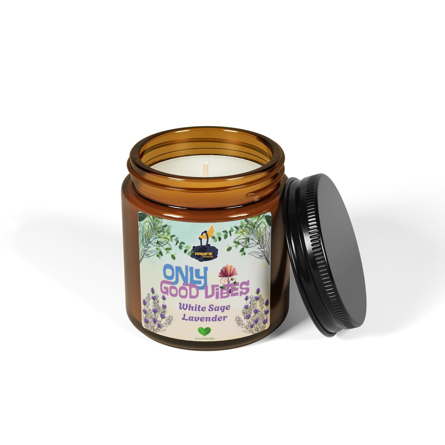 Only Good Vibes Soy Candle in Amber Jar | Scent: White Sage Lavender